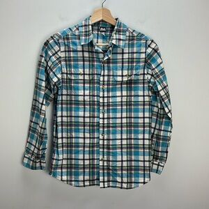Tea Collection Plaid Button Up Shirt Blue Cotton Boys Size 14 Dressy Spring Fall